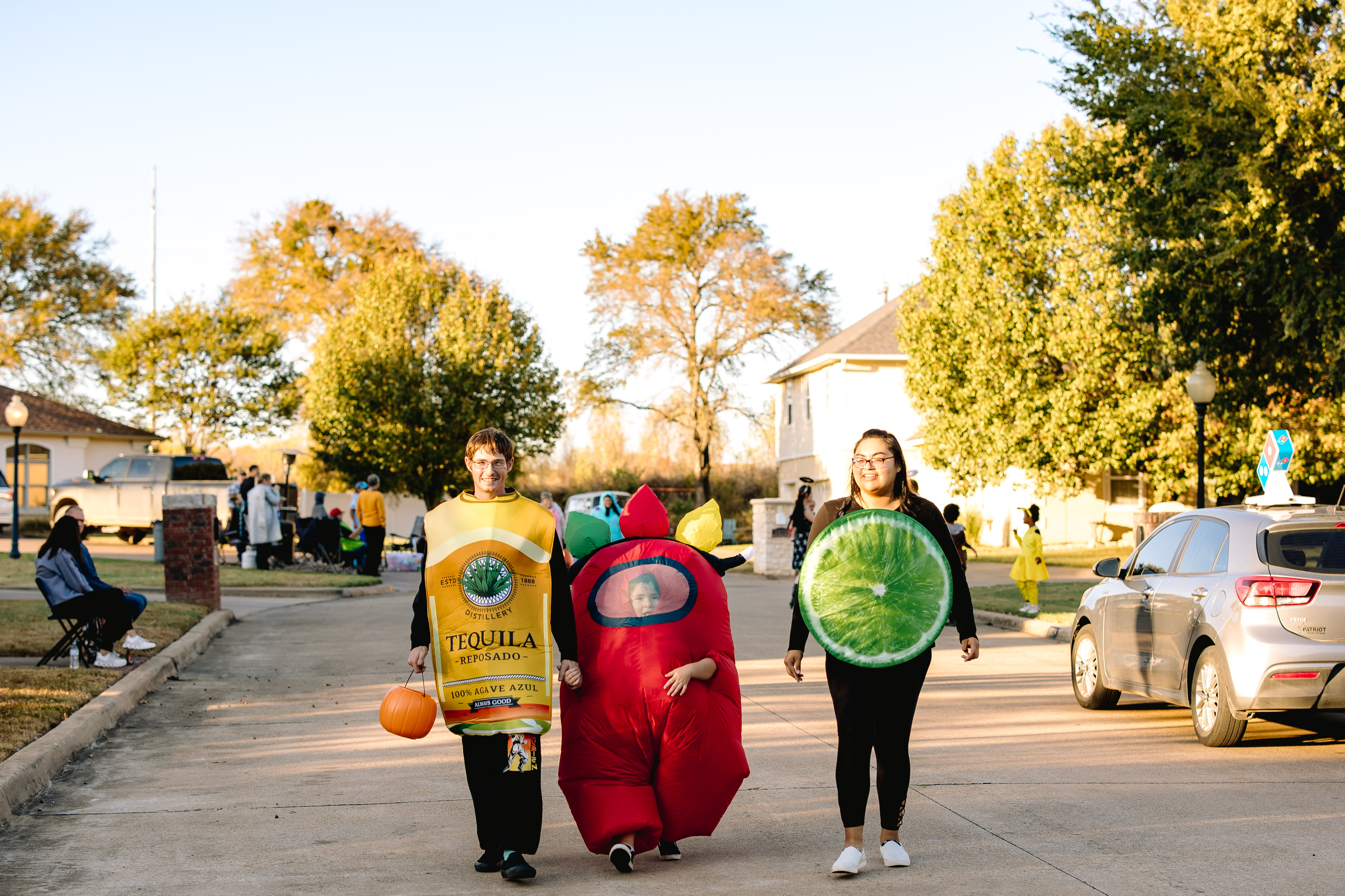 Trick-or-treaters walking through Prestonwood