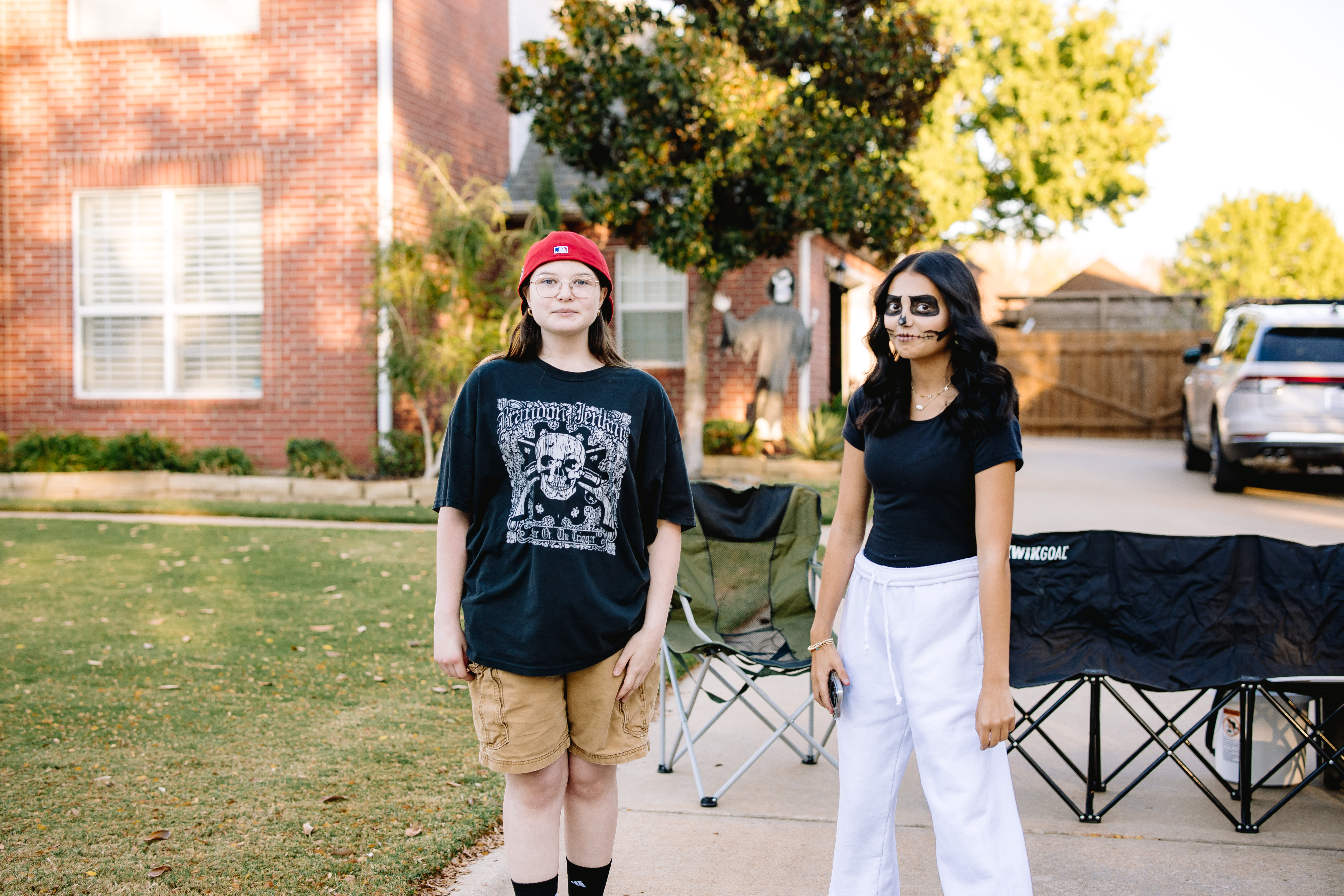 Two neighbors in Halloween costumes at the Prestonwood Walk